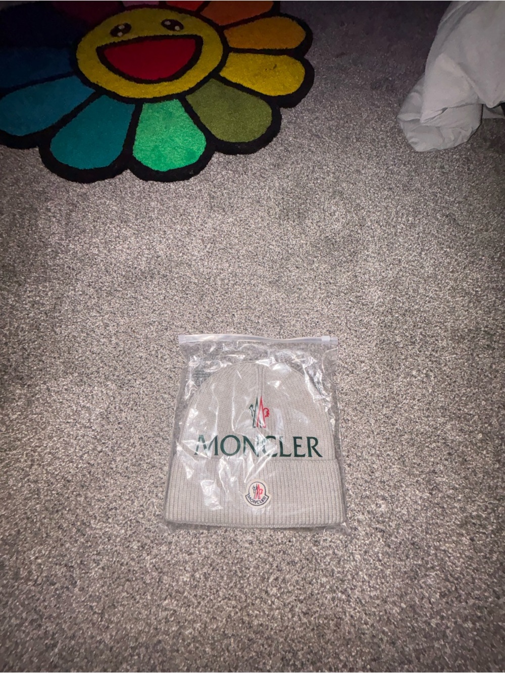 Moncler Grey Logo Beanie